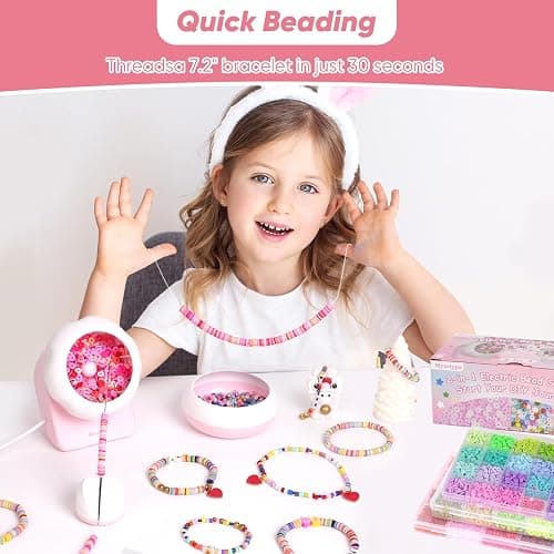 Myartype Clay Bead Spinner and Seed Bead Spinner, 2-in-1 Electric Bead Spinner for Jewelry Making, Bracelet Spinner and Necklace Making Machine with Needles and Thread (Pink), (Beads Not Included) thumbnail 3