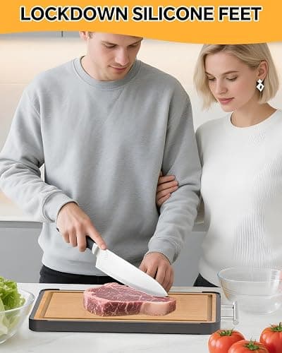 Cutting Boards for Kitchen - Food Grade Double Sided Pure Titanium& Bamboo Chopping Board with Handle, Slip resistant Non-toxic Charcuterie Board Housewarming Gifts (16×11) thumbnail 6