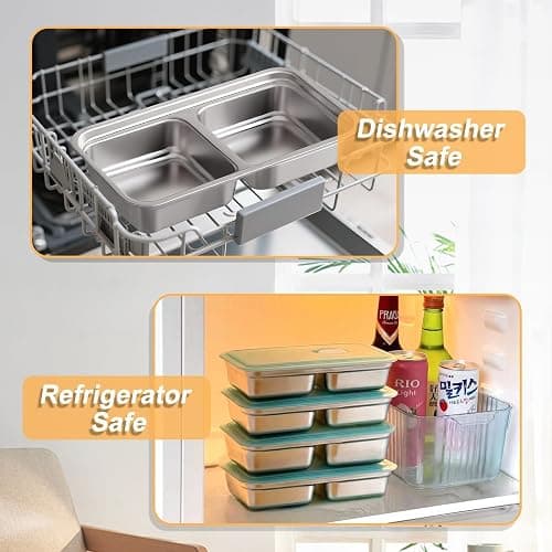 IGUOCY Grab and Go Snack Containers Reusable, Stainless Steel Snack Containers, 2 Compartment Condiment Bowls with Lids, Meal Prep Lunch Box, Takeout, Travel And Camping Food Storage (2Pcs) thumbnail 6