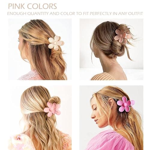 Large Hair Claw Clips 12 Pack, Flower Hair Clips for Thin Hair, Big Square Matte Strong hold for Thick Hair, 3 Styles Hair Clips for Women Thick Hair Pink Colors thumbnail 3