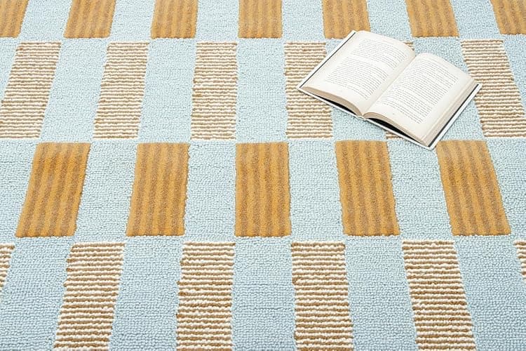 Hand-Tufted Wool Rug with Scalloped Edges, Light Blue Plaid Pattern, Cozy Soft Area Rug for Living Room, Bedroom, and Nursery, Handmade Modern Accent Rug, 5x8 Ft thumbnail 7