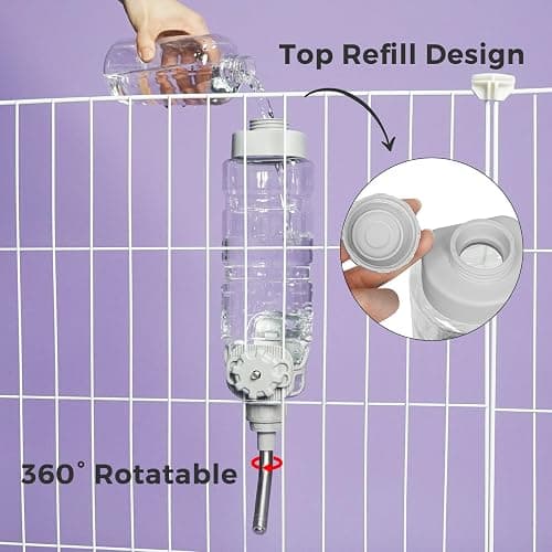 Vannon Dog Water Dispenser for Cage, 34oz Auto Feeding Crate Water Bottle for Dogs, Cats & Rabbits, Pet Nozzle Diameter: 12mm, BPA Free, Grey thumbnail 9