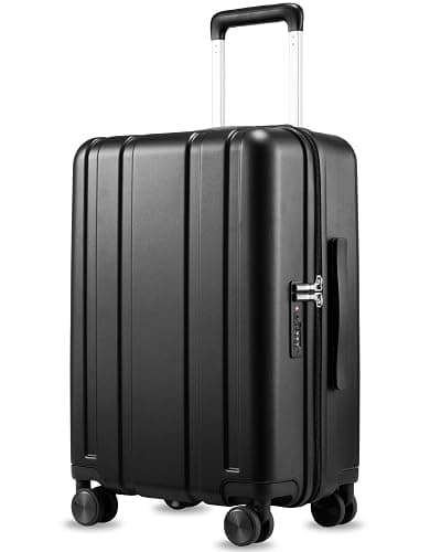 LUGGEX Carry On Luggage 22x14x9 Airline Approved, L2 100% PC Hard Shell Travel Suitcase with Smooth Spinner Wheels, TSA Lock (Black, 20 Inch, 40L) - Image 1