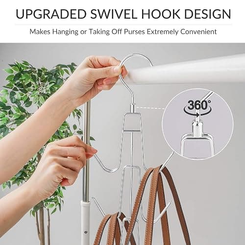 ZEDODIER Purse Organizer for Closet, 3 Pack Rotatable Sturdy Purse Hanger Bag Rack with 18 Hooks, Space Saving Handbag Backpack Holder, Closet Organizers and Storage, Silver - Silver - 3 Pack thumbnail 4