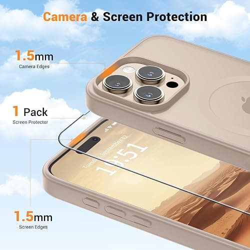 vnnink for iPhone 16 Pro Max Case Desert Gold | Compatible with Magsafe,Military Grade Drop Protection,Magnetic Matte Translucent Phone Cover with Screen Protector thumbnail 6