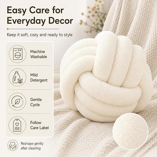 Petrella Ivory White Knot Pillow Ball, 8 Inch Round Decorative Throw Pillow | Lambswool, Handmade, Soft Touch, Machine Washable, Throw Pillow for Couch, Bed, Accent Chair, Bedroom and Living Room Decor thumbnail 5