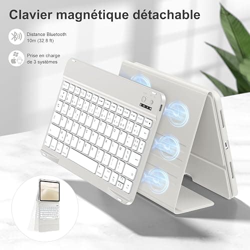 drivego Coque Clavier pour iPad A16 11/10 Ème Generation (11 Pouces 2025/10.9 Pouces 2022), Étui Keyboard à Touches Anti-Arrachage avec Porte Crayon, AZERTY Layout pour iPad 10eme/11eme, Gris Clair thumbnail 5