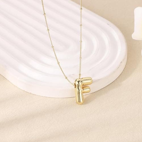 Necklace, 14k Gold Plated Balloon Initial Necklace Personalized Balloon Alphabet Pendant Necklaces Jewelry Gift for Women Girls thumbnail 4