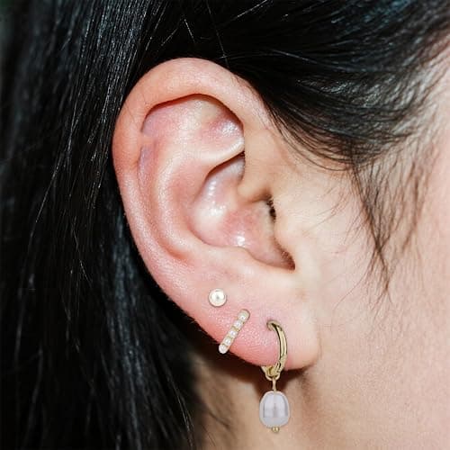 3 Pairs Gold Earrings Set, Dainty Pearl Dangle Drop & Hoop & Stud Earrings Stackable Stylish Pearl Dangling Drop Jewelry for Women Trendy Fashion Jewelry Gifts thumbnail 7