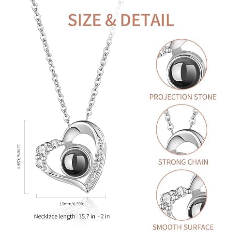 Easycosy Personalized Picture Necklace Projection Necklace with Photo Inside - Custom Photo Heart Pendant Necklace - Photo Gifts Christmas Birthday Love Memorial Gifts for Girlfriend Wife Women thumbnail 5