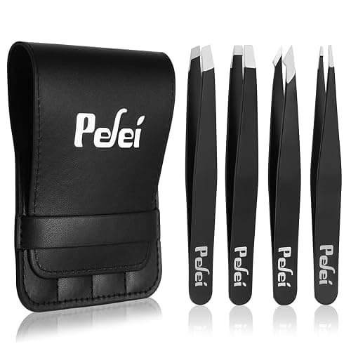 Pefei Tweezers Set - Professional Stainless Steel Tweezers for Eyebrows - Great Precision for Facial Hair, Splinter and Ingrown Hair Removal (Black) - Image 1