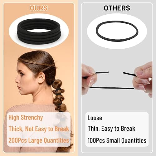 Anezus 200 Pcs Hair Ties for Women Girls Hair Elastics Hair Bands Ponytail Holders Hair Rubber Bands for Thick Straight Curly Hair (Black) thumbnail 4