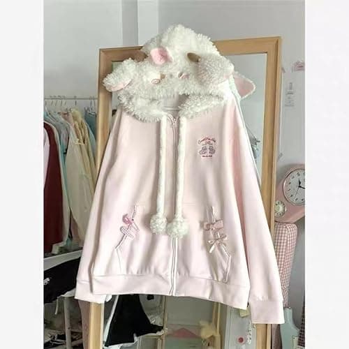Wayolyn Y2K Jojifuku Cutecore Kawaii Zip Up Hoodie Fall Jacket Cute Stripes Hoodies Outerwear Jackets Coats Winter Women thumbnail 6