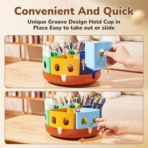 GAMENOTE Rotating Art Supply Organizer, Lazy Susan Caddy, Large | Rotating organizer keeps markers, crayons and craft supplies visible and easy to reach on classroom or home desks thumbnail 7