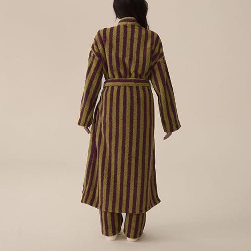 Homgro Women's Fuzzy Fleece Long Robe Striped Plush Kimono Warm Thick Fluffy Oversized V Neck Loungewear Maxi Bathrobe thumbnail 2