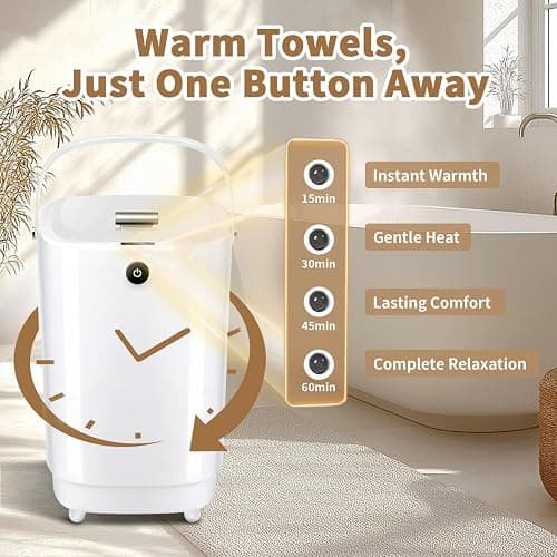 Towel Warmers for Bathroom Bucket, Luxury Large Spa Towel Hot Warmer Bucket Style-Hot Towels in 10 Minutes-Fits Up to Two 40"x70" Oversized Towels - Bathrobe, Towel, Blanket-White thumbnail 3