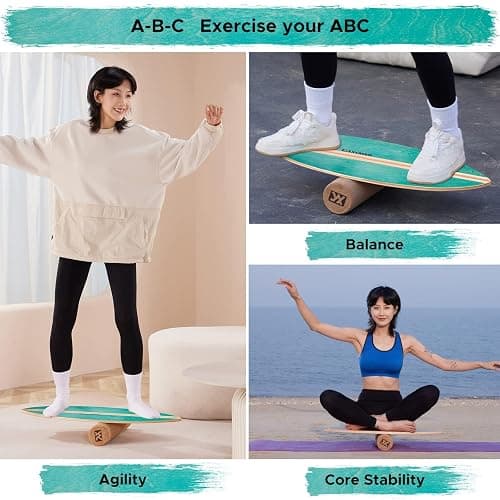 XCMAN Surf Balance Board Trainer with Roller Wooden Exercise Balancing Stability Trainer - Non Slip Surface for Adults Kids|Balance Board for Surfing,Snowboarding,Skateboarding,Hockey,Yoga Training thumbnail 5