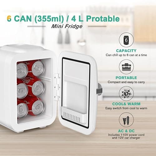 CROWNFUL Mini Fridge, 4 Liter/6 Can Portable Cooler and Warmer Personal Refrigerator for Skin Care, Cosmetics, Beverage, Food,Great for Bedroom, Office, Car, Dorm, ETL Listed (White) thumbnail 4