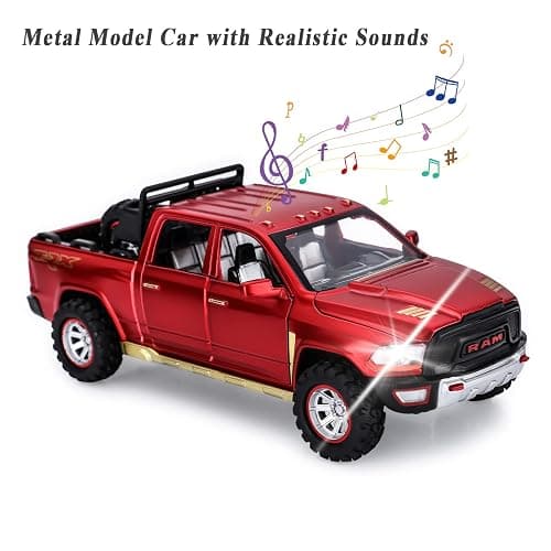 SASBSC Toy Trucks for Boys Age 3-12 Pickup Truck Toys Diecast Metal Model Cars with Light and Sound Pull Back Car Toy for 3+ Year Old Kids (Red) thumbnail 3