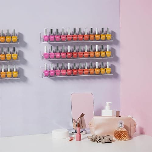 FEMELI Nail Polish Wall Rack: 6 Shelves 15 Inch Clear Acrylic Nail Polish Organizer for 66-90 Bottles Multi-Purpose Acrylic Floating Shelves (15 Inch, Clear) thumbnail 2