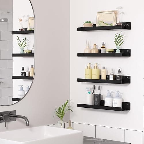 upsimples Acrylic Shelves for Wall Decor, 15" Display Shelf Perfume Organizer for Bathroom, Bedroom, Living Room, Floating Bookshelves for Kids, Black, 4 Pack thumbnail 4