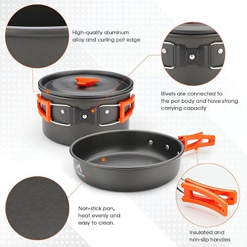 THTYBROS 17pcs Camping Cookware Kit, 0.45Gal Pot, 7inches Pan,0.30Gal Kettle Set with 2 Set Stainless Steel Cups Plates Forks Knives Spoons for Hiking thumbnail 3