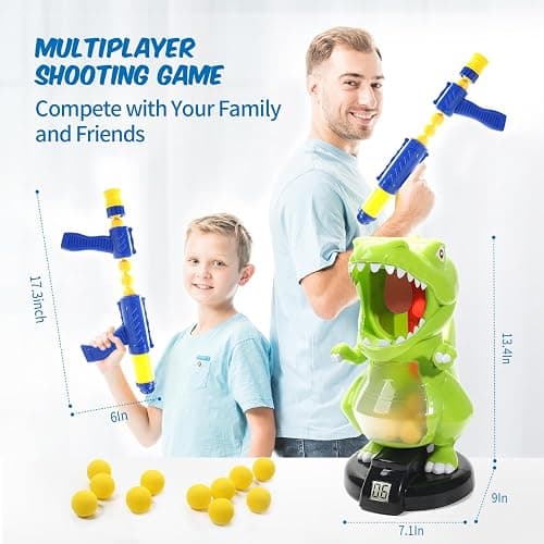 EagleStone Dinosaur Shooting Toys for Boys 5 6 7 8 9 Years Old, Electronic Kids Target Games w/ Air Pump Gun, LCD Score Record, Sound, 24 Foam Balls, Birthday Party Favor,Christmas Gifts for Toddlers thumbnail 2