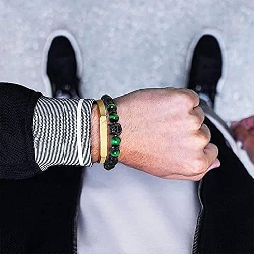 yijan Save A Wolf Bracelet,Wolf Head Lava Rock Bracelet,Healing Crystal Stress Relief Anti Anxiety Energy Stone Beaded Bracelet,Adjustable Bracelet for Men (Set) thumbnail 7