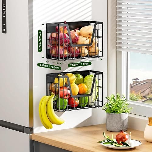 YIWANFW 2 Set Magnetic Shelf for Fridge, Potato & Onion Storage Bins, Magnetic Fruit Basket for Refrigerator Pantry Kitchen Counter Laundry, Magnetic Fridge Organizer Spice Snacks Magnet Fridge Shelf thumbnail 3
