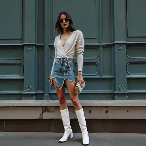 Heiyom Women's Gogo Boots Knee High Chunky Heel Square Toe 60s 70s Disco Costume Tall Boots thumbnail 3