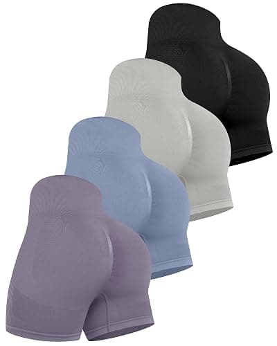 CHRLEISURE Women's 4 Packs Workout Gym Shorts, High Waisted Butt Lifting Scrunch Butt Seamless Booty Shorts - Image 1