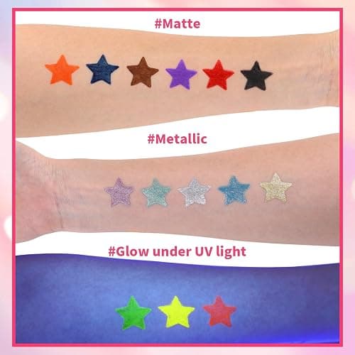Temporary Tattoo Markers for Skin,15PCS Dual-Ended Tattoo Pen + 50 Paint Stencils + 43 Tattoos Stickers,Glitter & Matte & Neon Glow Body Marker Set, Removable Fake Tattoos Kit for Teens and Adult thumbnail 3