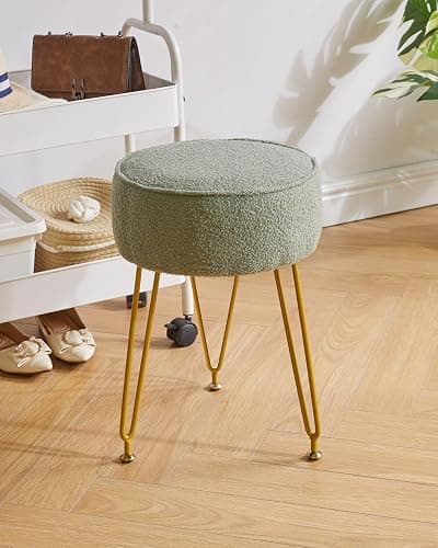 IBUYKE Teddy Velvet Round Footrest Stool Ottoman, Makeup Vanity Stool Side Table, Velvet Dressing Table Seat, Pouf Couch Stool, for Living Room Bedroom, Light Green WBD009D thumbnail 6