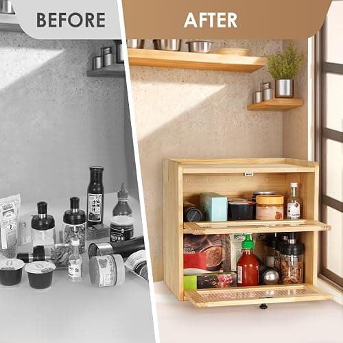 Sunhoo Bread Box for Kitchen Countertop Wooden Bread Storage Container Bin 2 Layer Breadbox Holder Large Capacity Keeper Vintage Farmhouse Food Organizer Pantry Shelf Acrylic Window（Wood color） thumbnail 7