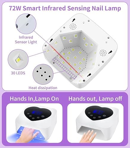 UV Nail Lamp Cordless Rechargeable, HUGMAPLE 72W UV Light for Gel Nails | 5 Timer Setting, Touch Control & Auto Sensor, Professional Nail Dryer for Salon & Home,White thumbnail 2