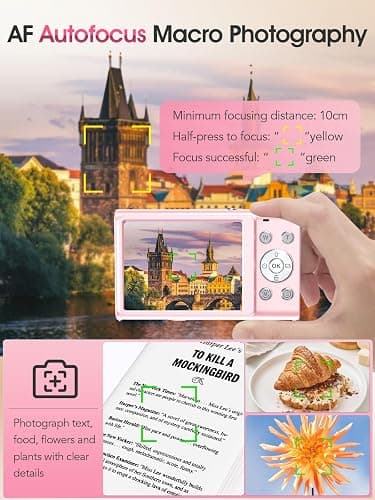 Digital Camera,4K Autofocus Point and Shoot Digital Camera with 32GB Card,48MP Portable Compact Camera Photography for Teens Adult Beginner with 16X Zoom,Anti-Shake,2 Batteries(Pink) thumbnail 6