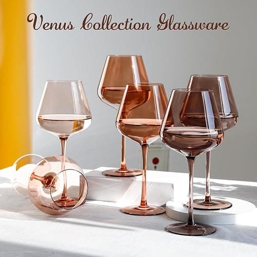 Physkoa Venus Wine Glasses Set of 6-18oz Hand Blown Amber Wine Glass with Stem, Unique Melanin Colored Wine Glasses, Mocha Mousse-Inspired Colors Glassware for Home Decor & Gifts thumbnail 6