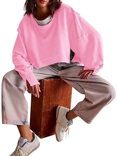 Zwurew Womens Casual Sweatshirt Long Sleeve Tops Crewneck Loose Fit Tee Pullover Crop Tshirt Side Slit Fall Fashion 2024 thumbnail 5
