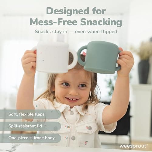 WeeSprout Snack Containers, Food Grade Silicone Cups, Spill-Proof Tops For Toddlers and Babies, Premium Hard Plastic Travel Lids, Dishwasher Safe, Set of 2 Snack Catchers thumbnail 4