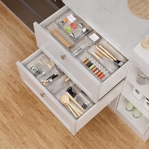 Poerlve Drawer Organizer, Makeup Organizer, Desk Drawer Organizer, Acrylic Storage Bins for Makeup, Skincare, Jewelry, Office Supplies Used in Vanity, Kitchen, Bedroom, Bathroom, Office - 25pcs thumbnail 6