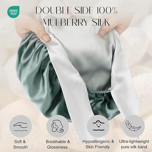 ZIMASILK 100% Mulberry Silk Bonnet for Sleeping Women Double Layer Hair Wrap with Silk Tie Band,1 Pack thumbnail 2