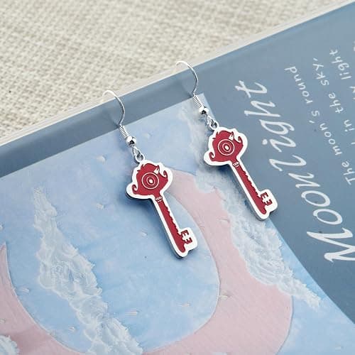 LQRI Anime Character Gifts Demon Cartoon Characters Inspired Heart-Shaped Wings Key Earrings Anime Series Merchandise thumbnail 5