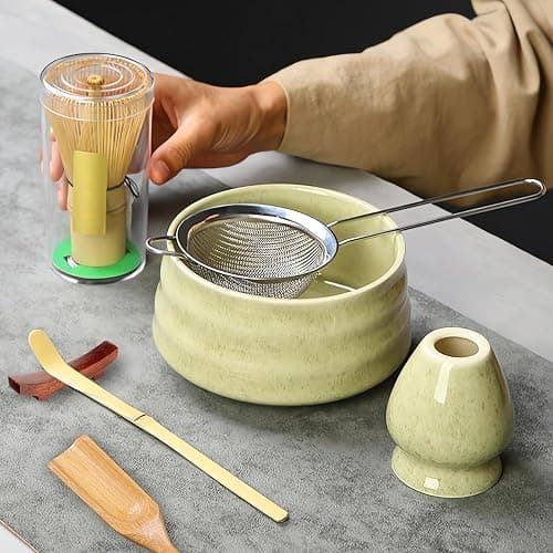 Matcha Whisk Set, 7 Pcs Premium Matcha Kit for Ceremony - Ceramic Matcha Bowl and Whisk Holder, Bamboo Whisk, Sifter, Scoop, Spoon, Rest, for Making Breakfast/Matcha Latte, Gift for Matcha Lover thumbnail 7