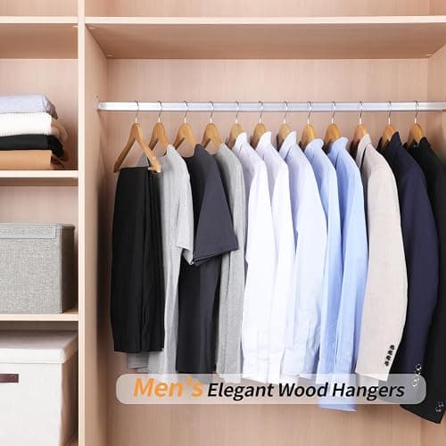 Amazon Basics Wood Suit Clothes Hangers for Closet Organizer, Natural, 20-Pack thumbnail 6