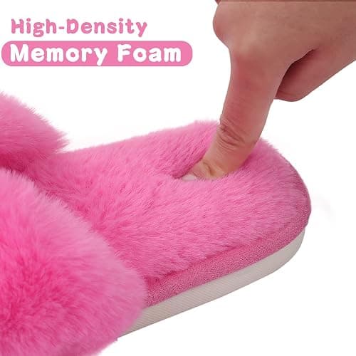 Evshine Women's Fuzzy Slippers Cross Band Memory Foam House Slippers Open Toe thumbnail 4