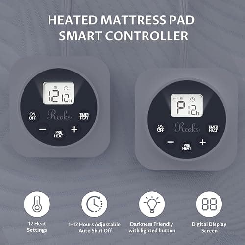 Queen Size Electric Heated Mattress Pad - Bed Warmer with Memory & Preheat Functions, 12 Heat Settings Dual Control for 1-12 Hours Auto Off, Lighted Button thumbnail 3