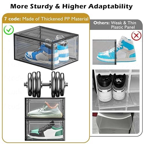 7 code Thicken & Sturdy Clear Shoe Storage Organizer with Magnetic Door, Stackable Boxes for Closet, Foldable Shoe Rack for Sneaker Boot Container, Plastic Shoe Cabinet Shoe Box 6 Pack, Black thumbnail 6