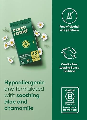 Earth Rated (A Canadian Company) Vet-Developed Pet Ear Wipes, Hypoallergenic Cleaner for Dogs & Cats Ears to Remove Dirt, Wild Oat Scent, 70 Count thumbnail 7