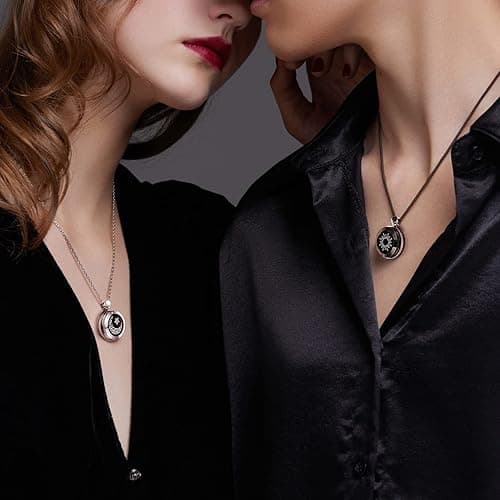 TOTWOO Long Distance Touch Necklace| Vibration & Light Up Smart Necklace for Long Distance Relationship Gifts (Black Rose Gold) Couples Necklace with Natural Agate Gift for Her and Him - Black&Silver thumbnail 6
