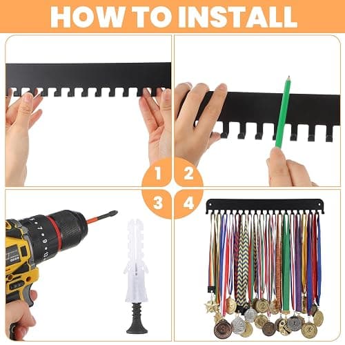 Kegeeei 4 Pack Metal Medal Holder Display Hanger Rack, Wall Mounted with 20 Hooks for 60+ Medals, Sturdy Race Medal Holder for Running Gymnastic Soccer Sports Awards thumbnail 3